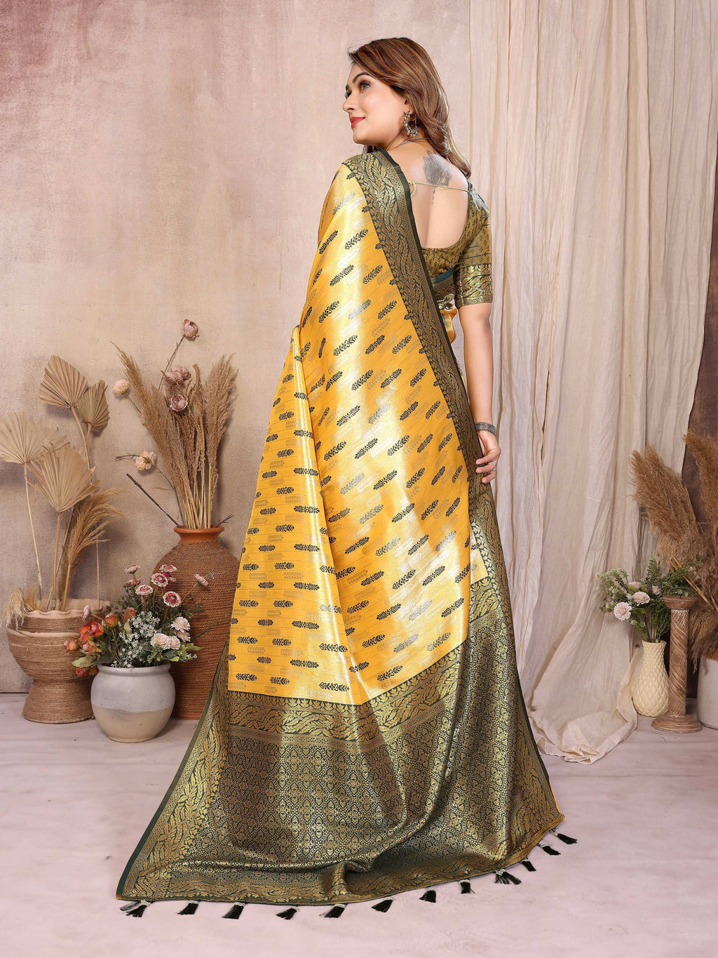 Aastha Fashion Yellow Tissue Silk Paithani Woven Saree - Distacart