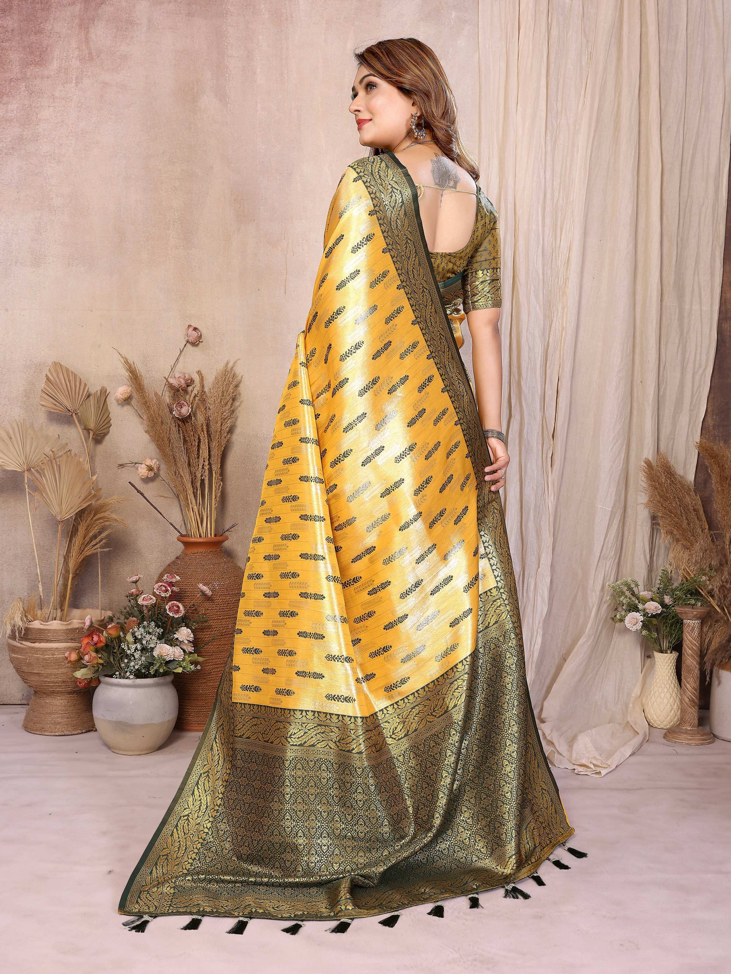 Aastha Fashion Yellow Tissue Silk Paithani Woven Saree - Distacart