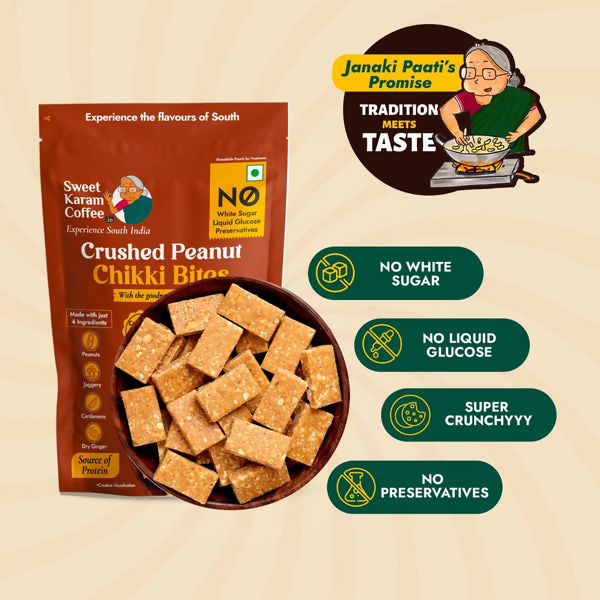 Sweet Karam Coffee Crushed Peanut Chikki Bites (Zero White Sugar)