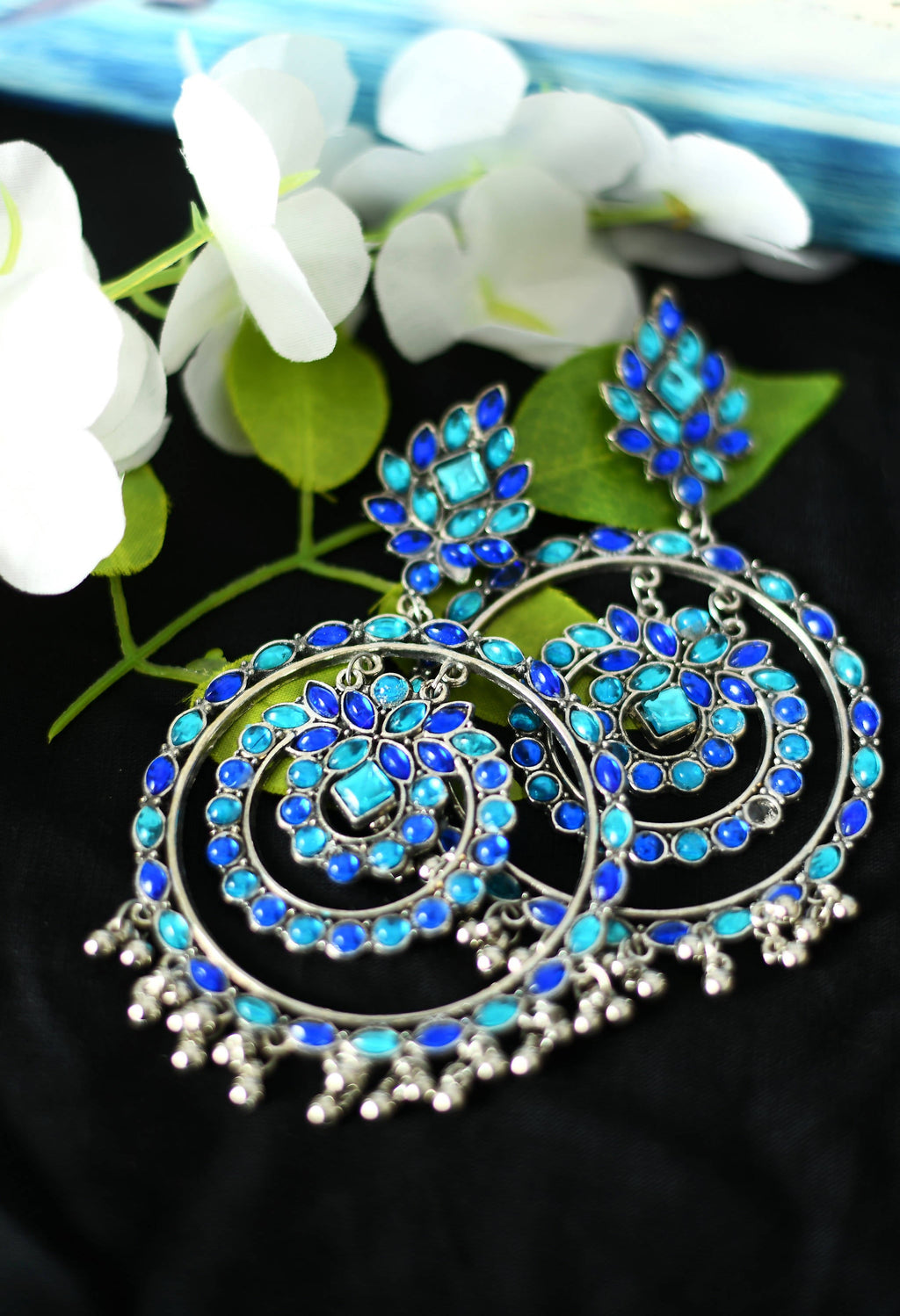 Mominos Fashion Johar Kamal Women's Blue Kundan Circles Earrings - Distacart