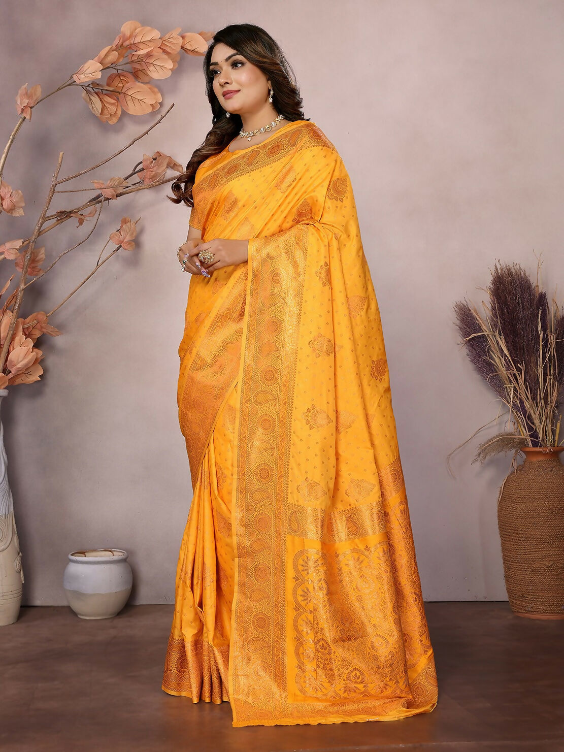 Joban Fashion Banarasi Orange Woven Soft Silk Saree - Distacart