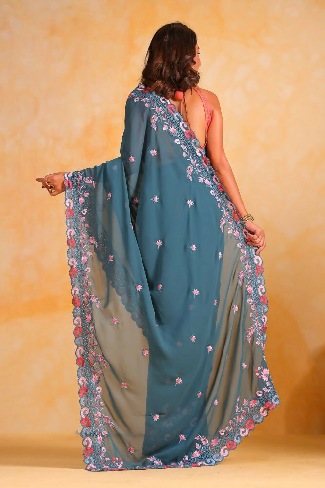Vamsee Priya Blue Georgette Silk Saree