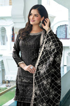 Teeya Creation Black Colour Chinnon Silk Heavy Embroidery Work Fully Stitched Salwar Suit - Distacart