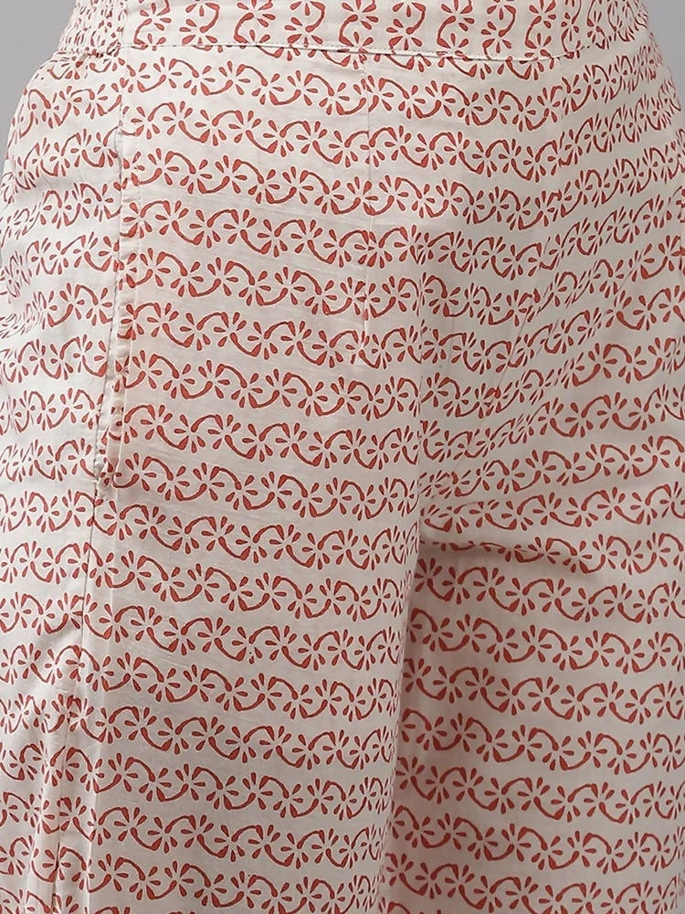 Yufta Peach and Off White Kurta Trouser Set