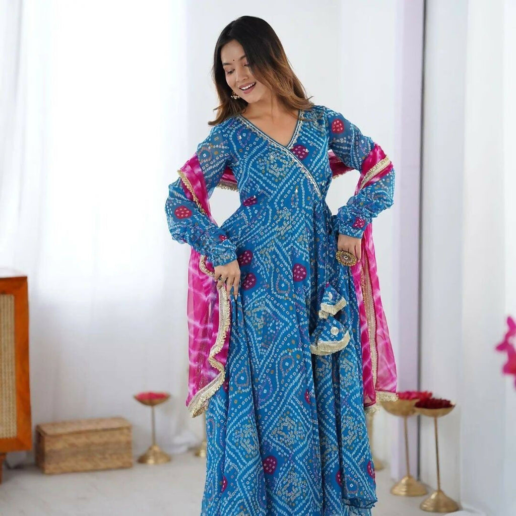 Teeya Creation Blue Faux Georgette Gown - Distacart