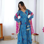 Teeya Creation Blue Faux Georgette Gown - Distacart