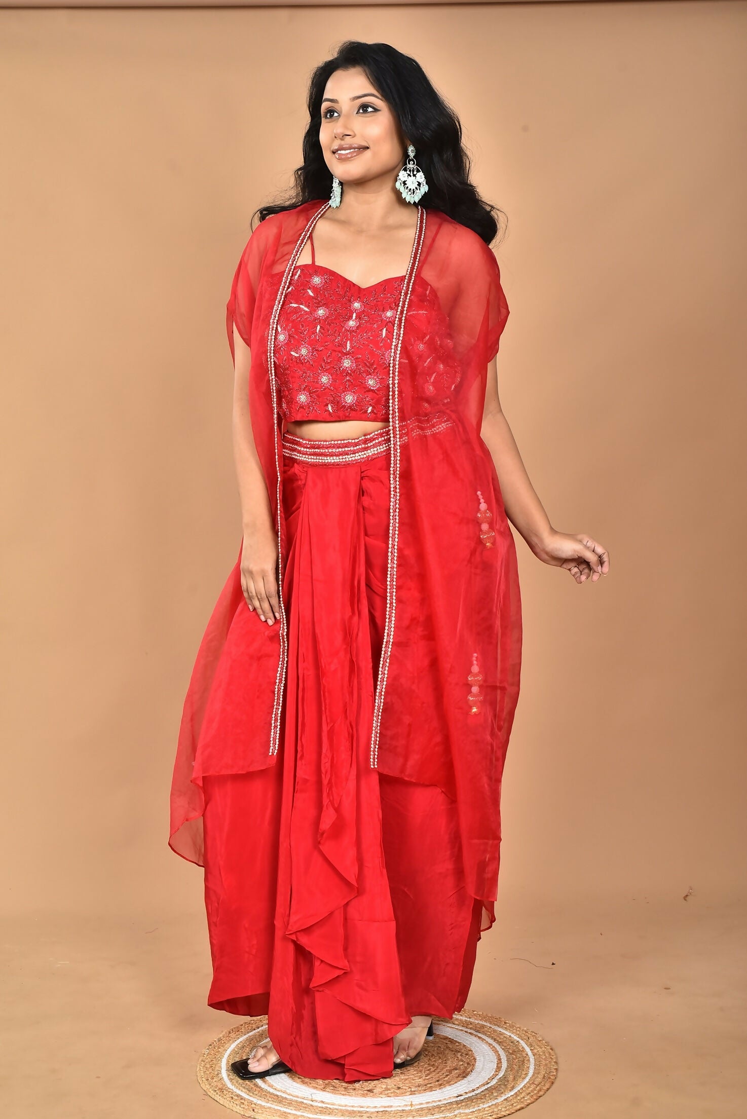 Morchari Women Hand Embroidery Crop Top-Red
