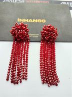 Inhanns Handmade Crystal Waterfall Earrings - Long - Maroon Big - Distacart