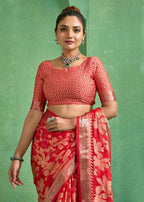 Joban Fashion Redbull Moss Brasso With Kasab Zari Border Saree & Tassels With Brasso Blouse - Distacart