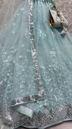 Jyoti Fashion Women's Sky Blue Bridal Net Fancy Sequins with Multi Thread Embroidered Wedding Lehenga Choli