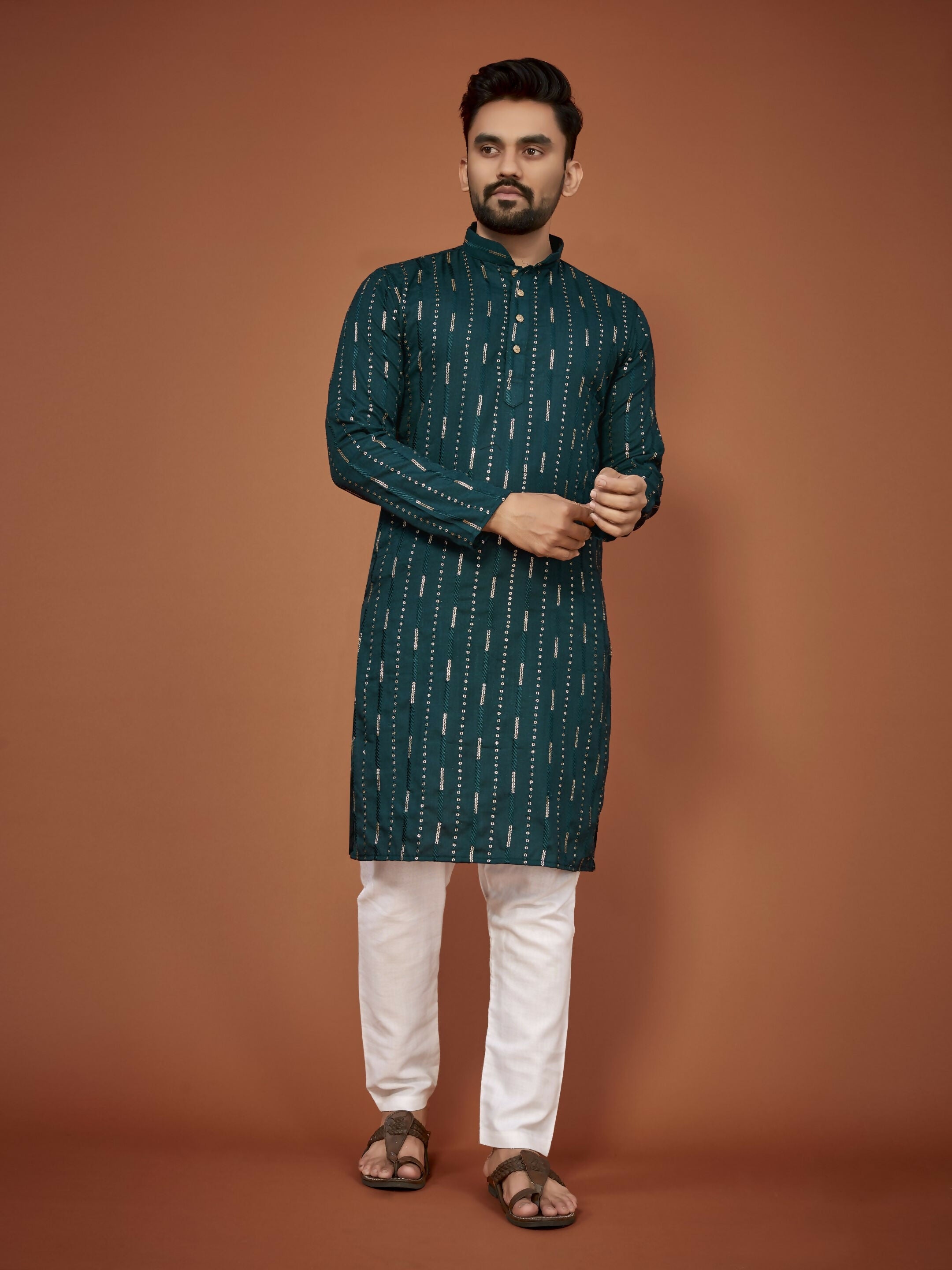 Anaita Teal Embroidered Cotton Straight Kurta
