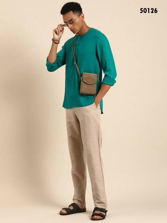 Sea Green Men Rayon Solid Opaque Casual Shirt - Mahotsav