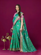 Lorenvalley Fashion Teal Patola Silk Woven Design Zari Meenakari Weaving Saree