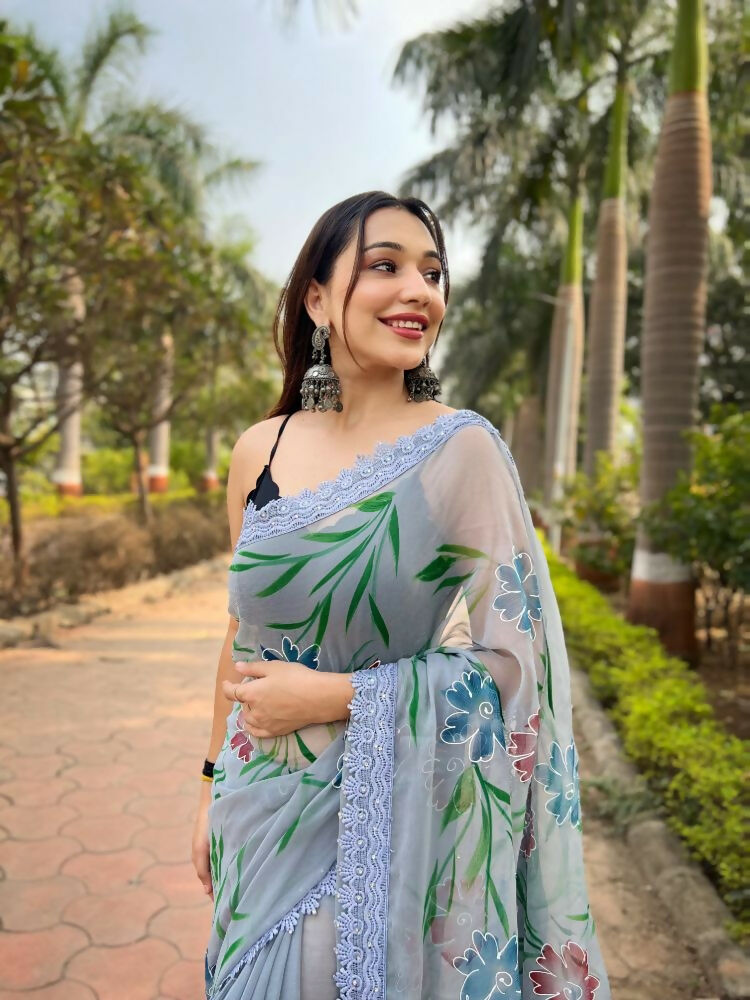 Vamsee Snehalata Sea Green Shimmer Silk Saree