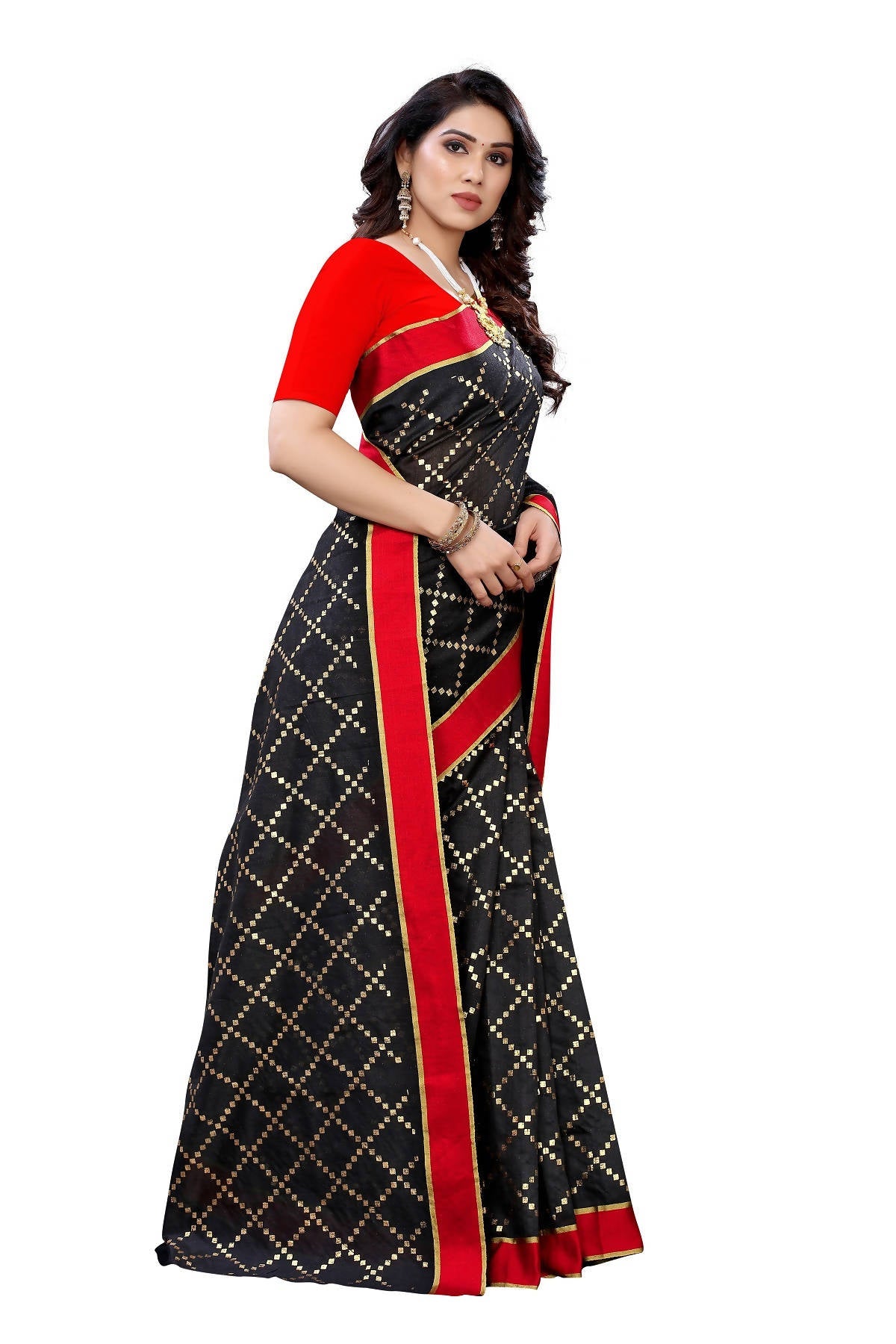 Vamika Black Linen Foil Print Saree (YOGI BLACK) - Distacart