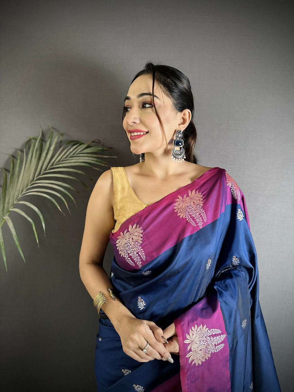 Joban Fashion Royal Blue Small Butti Soft Silk Banarasi Saree - Distacart