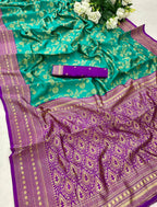 DEIANA'S Beautiful Designer Golden zari Soft Lichi Silk Saree - Teal
