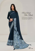 Teal Crepe Sequence Embroidered Saree with Unstitched Blouse - Norita Saanjh