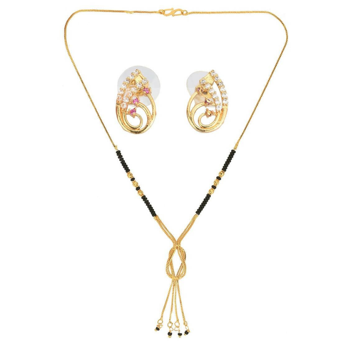 AanyaCentric Gold-Polished Short Mangalsutra Set with Earrings