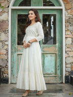 Kaajh Women's Off-White Floral Embroidered Cotton Ethnic Dress - Distacart