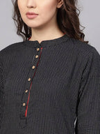 Myshka Women Black & White Striped Straight Kurta - Distacart