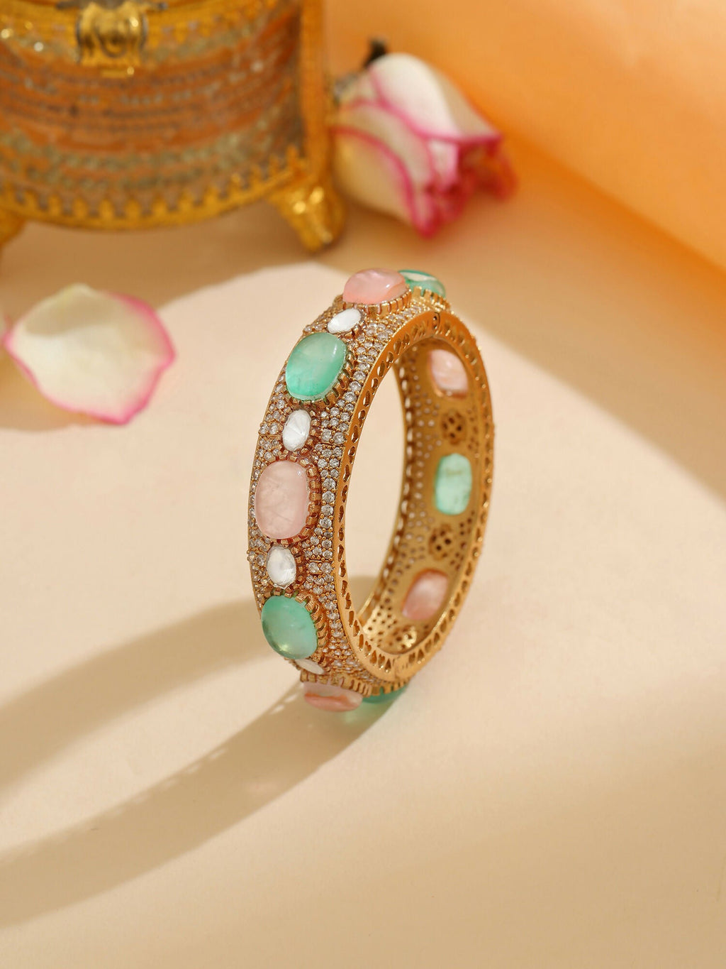 Ruby Raang 22k Gold Polished Multi Kundan Bracelet - Distacart