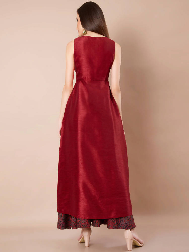 Indya Women Maroon Solid A-Line Kurta - Distacart