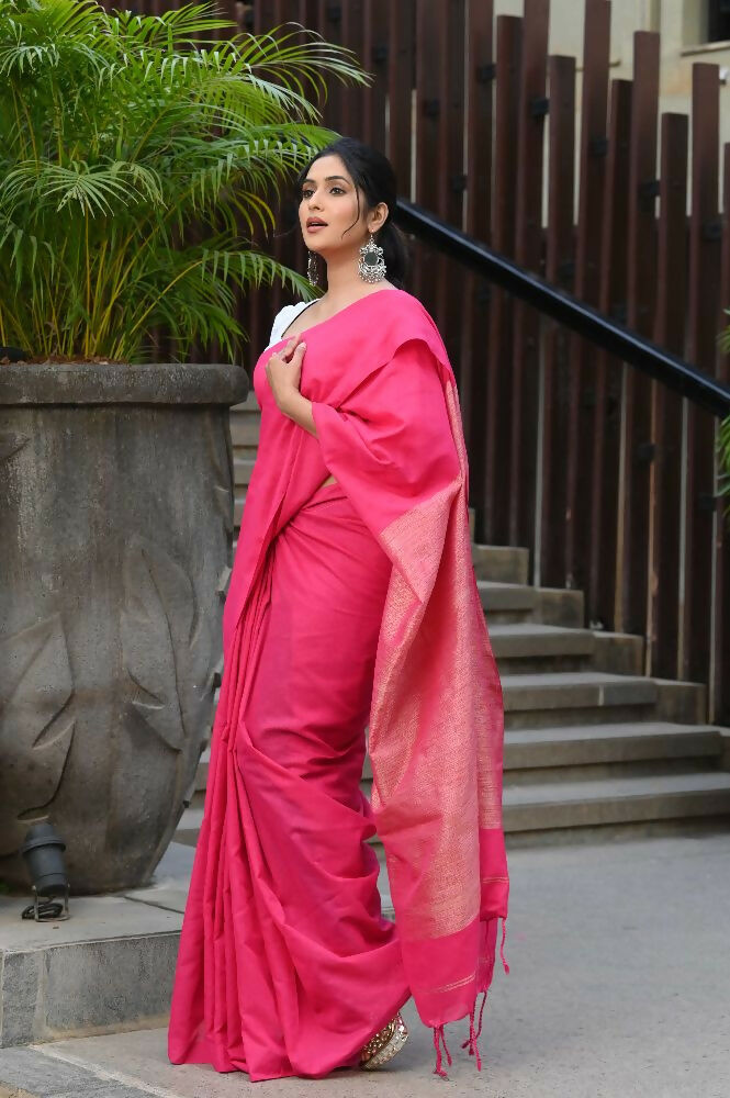 Beatitude Pink Cotton Ghicha Pallu Saree