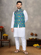 Anaita Blue Cotton Straight Kurta Pajama & Kurta With Jequard Work