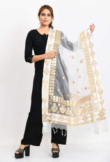 Mominos Fashion Moeza Women Organza Gotta Patti Bridal Dupatta White Dupatta