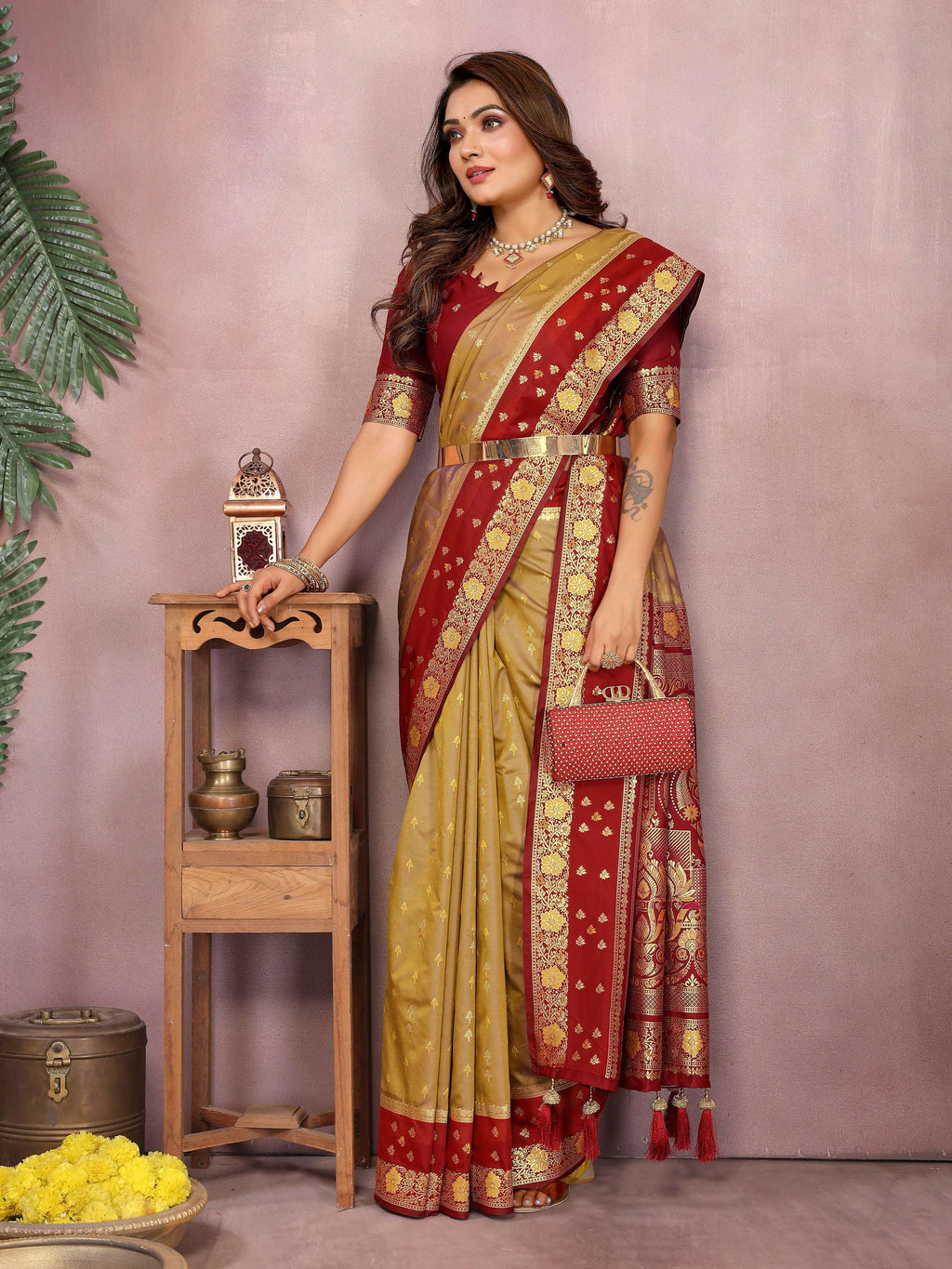 Aastha Fashion Mustard Kalamkari Silk Zari Woven Saree - Distacart