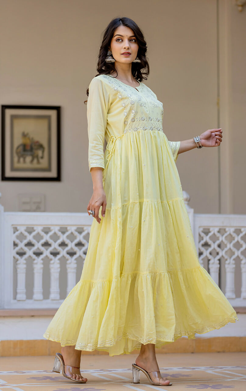 Kaajh Women's Yellow Embroidered Ethnic Dress - Distacart