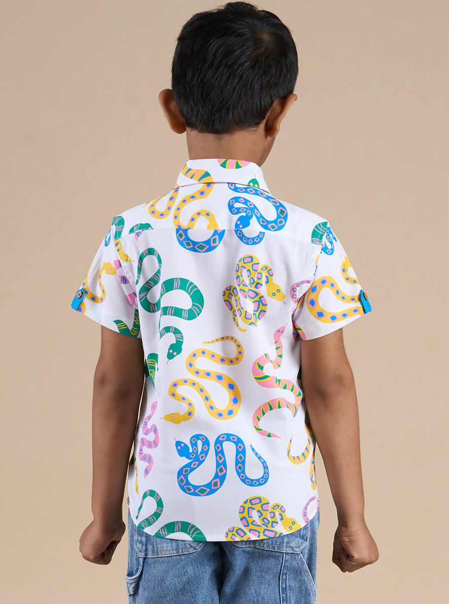 Snakes and Ladders Boys Multi Color Snake Print Shirt from Siblings Collection