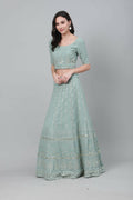 Dusty Green Georgette Sequins Embroidery with Mirror work Lehenga Choli with Dupatta - Jivika