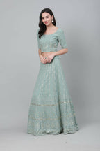 Dusty Green Georgette Sequins Embroidery with Mirror work Lehenga Choli with Dupatta - Jivika