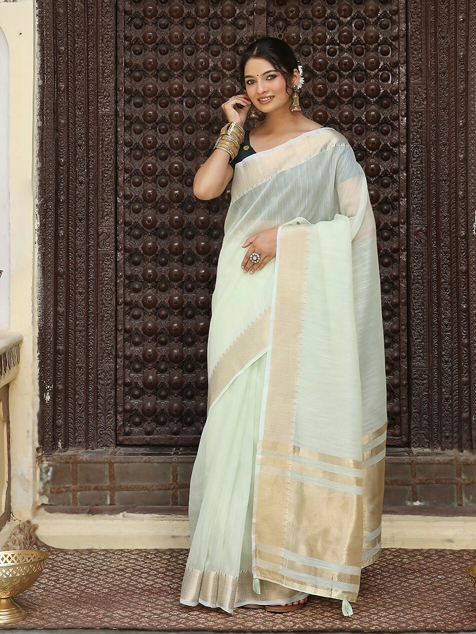 Shree Shyam Fashion Light Green Cotton Saree - Distacart
