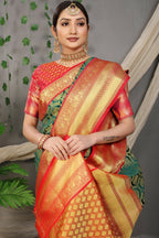 Jyoti Fashion Women's Green Kanjivaram Silk Zari Woven Saree with Blouse
