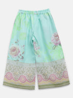 Ahalyaa Aqua Blue Crepe Printed Kids Kurta Palazzo Sets For Girls