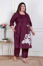 Miravan Womens Plus Size Wine Floral Kurta With Palazzo - Distacart