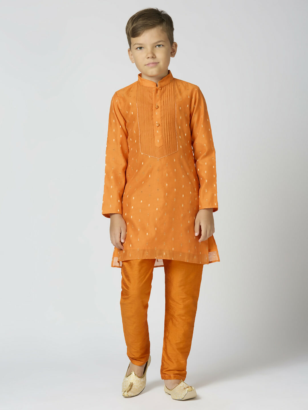 Joban Fashion Kids Island Full Sleeves Chanderi Kurta, Pyjama Set with Traditional Butta Work - Orange - Distacart