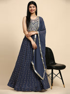Dark Grey Georgette Embroidered Lehenga choli with Dupatta - Dhara