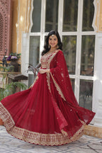 Joban Fashion Maroon Georgette Sequence Embroidery Work Kurta Set - Distacart