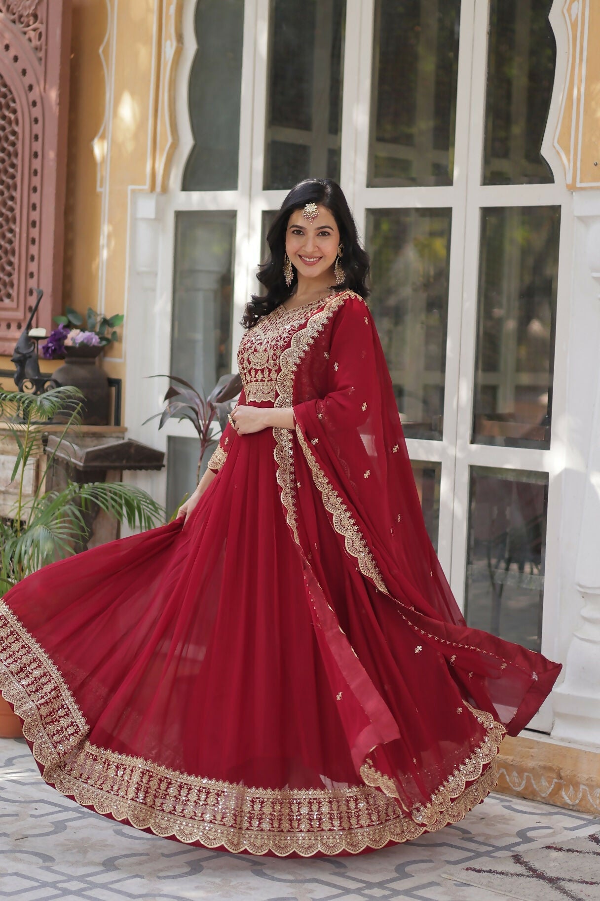 Joban Fashion Maroon Georgette Sequence Embroidery Work Kurta Set - Distacart