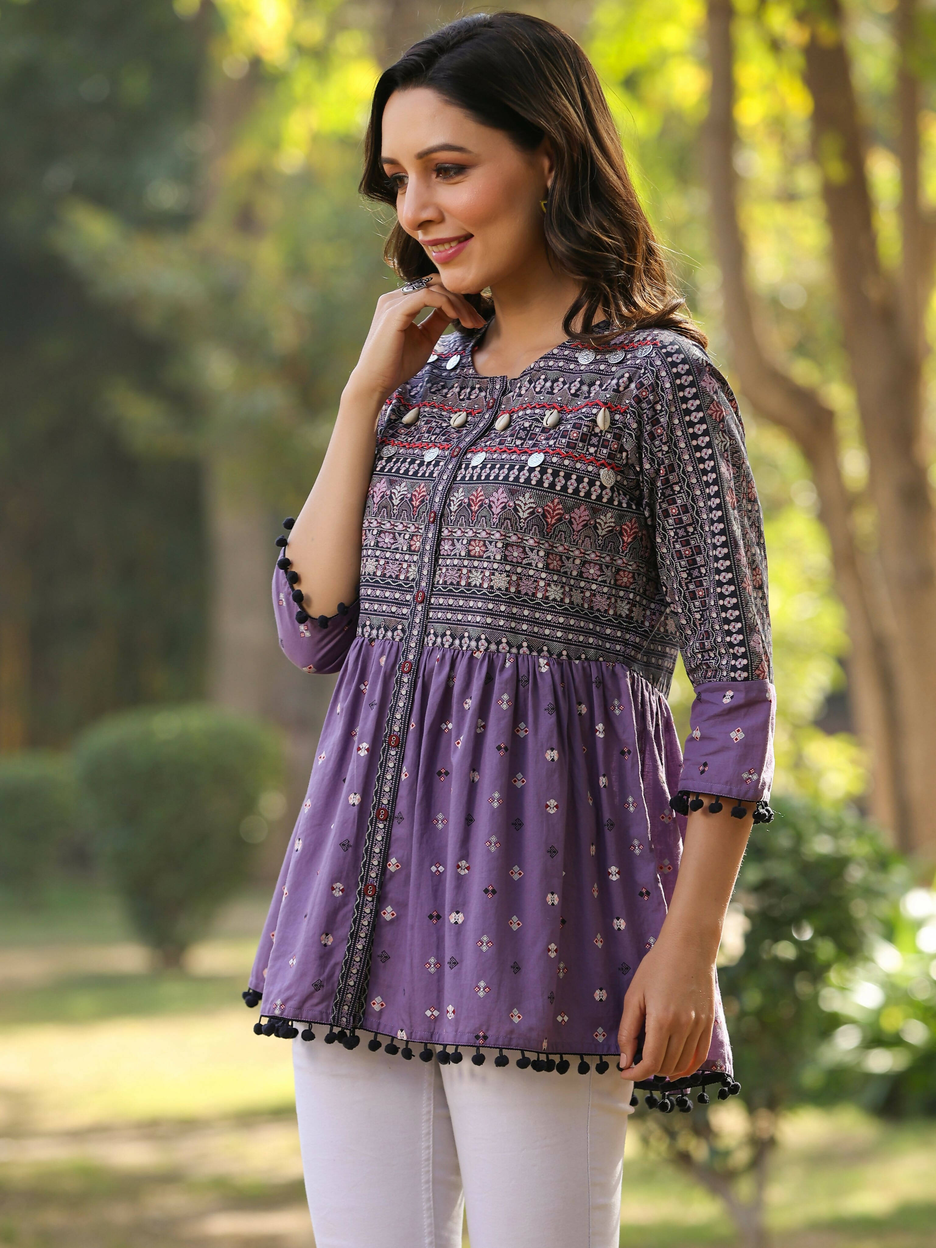 Juniper Women's Lavender Printed Flared Tunic - Distacart