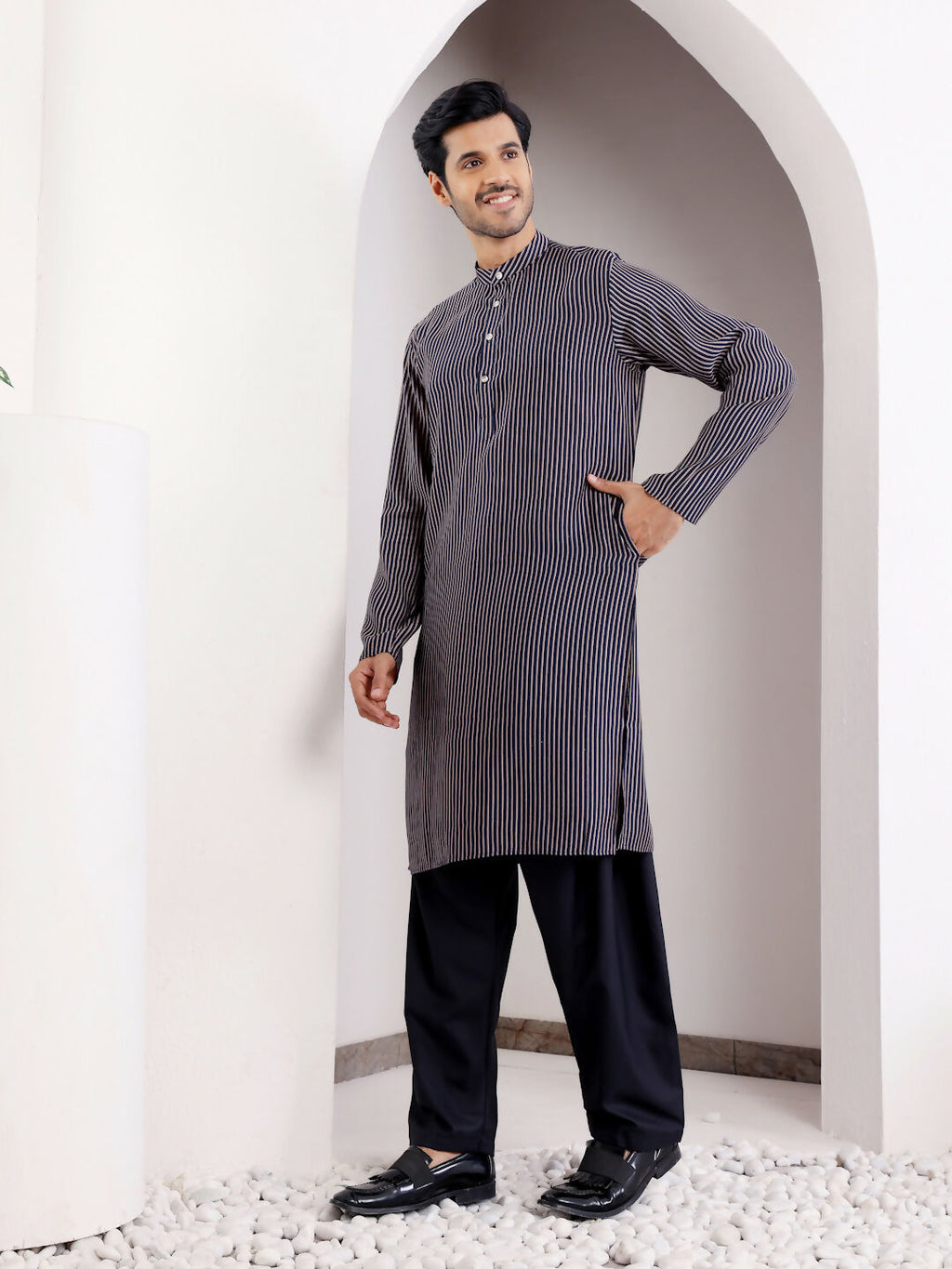Blue Modal Silk Designer Printed Men's Kurta - Mahotsav