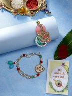 NVR Women & Men Set of 2 Multicolor Stone-Studded & Beaded Bhaiya Bhabhi Rakhi With Roli Chawal & Chocolate - Distacart