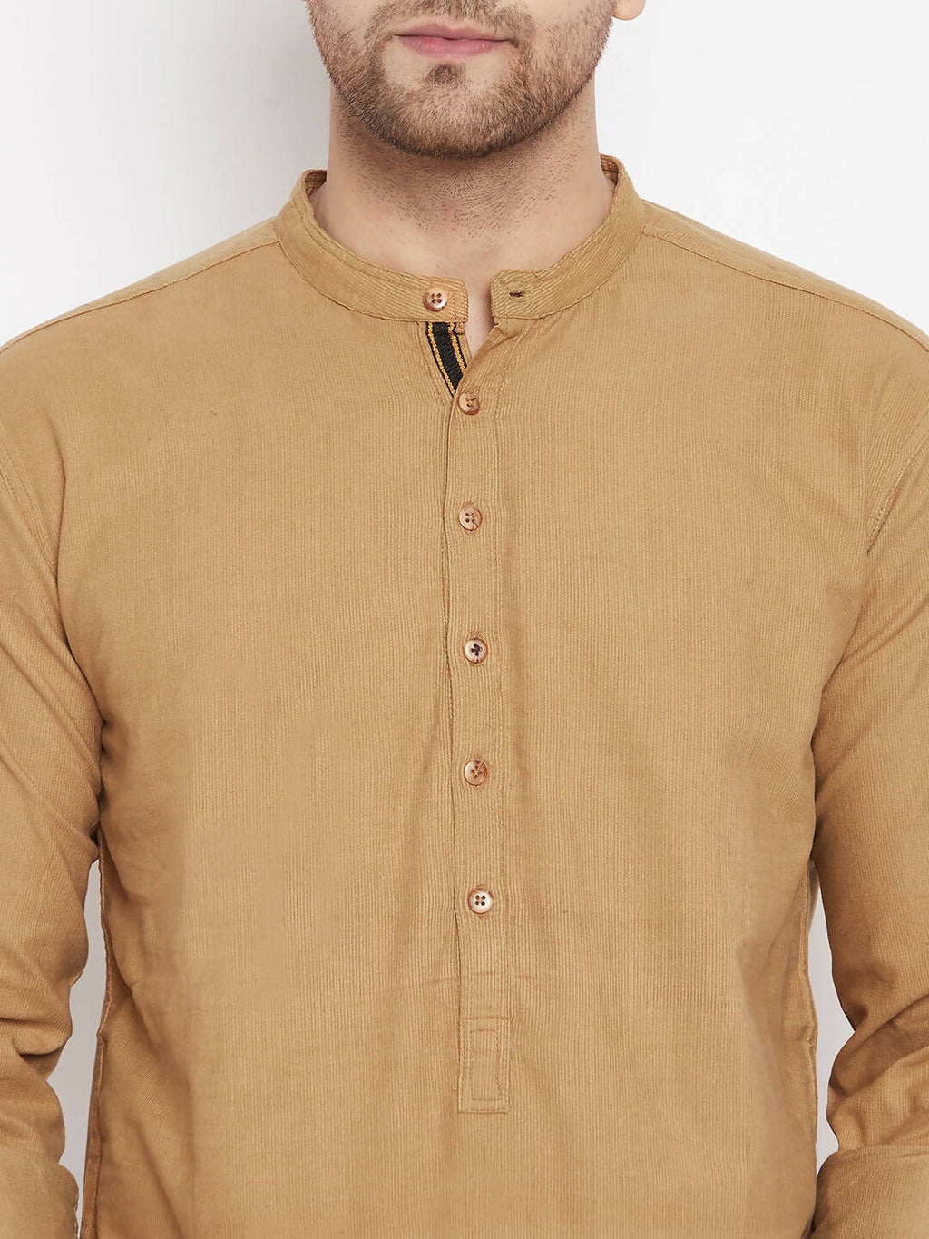 Even Apparels Beige Pure Cotton Short Men's Kurta With Band Collar - Distacart