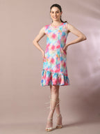 Myshka Women's Multi Printed Round Neck Fit and Flare Party Dress - Distacart
