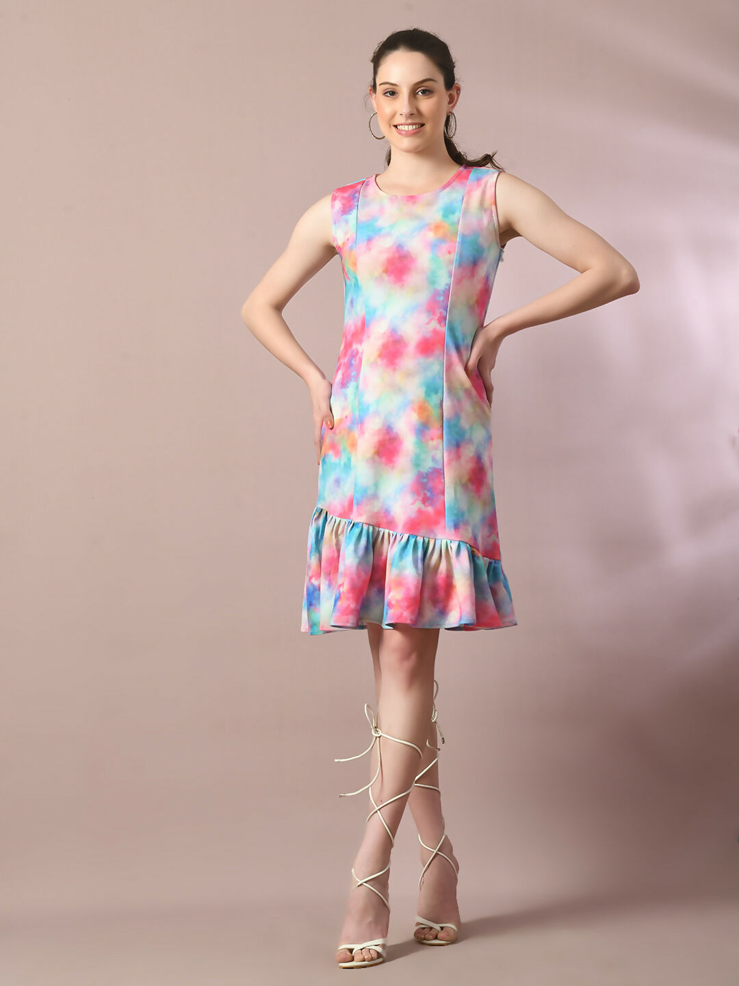Myshka Women's Multi Printed Round Neck Fit and Flare Party Dress - Distacart