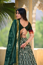 Vastranavya Designer Ikkat Print With Foil Work Lehenga Choli - Green